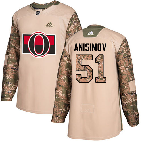 Adidas Senators #51 Artem Anisimov Camo Authentic 2017 Veterans Day Stitched Youth NHL Jersey